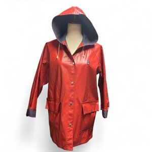 Vintage Hush Puppies Red Hooded Lined Raincoat‎ Classic Preppy S/M
